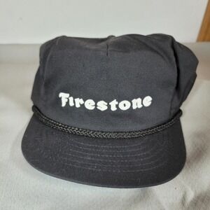 Vintage Firestone Hat Cap Trucker Snap Back‎ Black Mesh Solid Nissin Mens